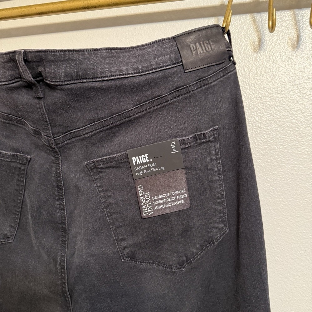 Paige Denim Sarah Slim Leg High Rise Black Willow Jeans Plus Size Women 20W - Picture 3 of 13
